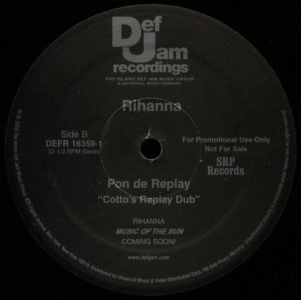 Rihanna : Pon De Replay (Norty Cotto Remix) (12", Promo)