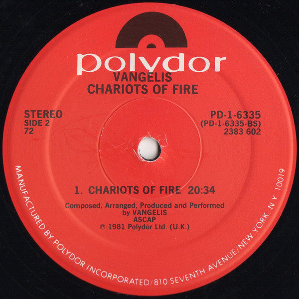 Vangelis : Chariots Of Fire (LP, Album, 72 )