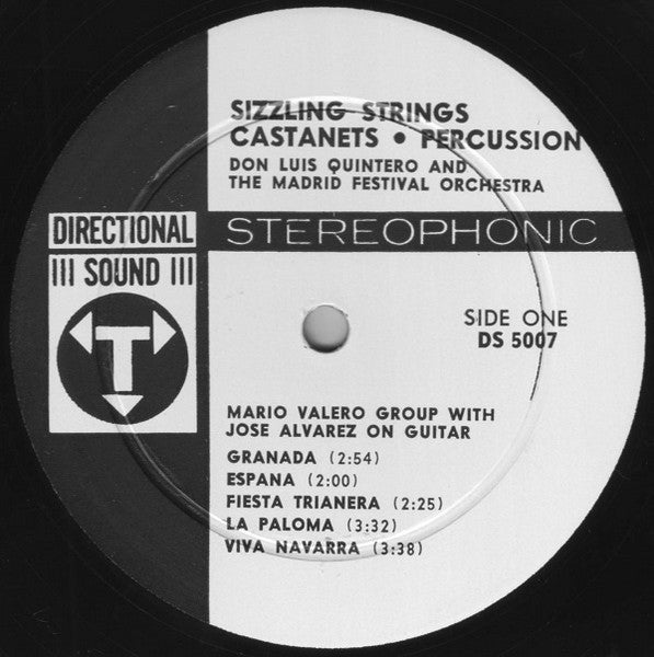 Don Luis Quintero & The Madrid Festival Orchestra*, Mario Valero Group, Jose Alvarez (2) : Sizzling Strings, Castanets & Percussion (LP, Album, Gat)