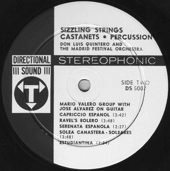 Don Luis Quintero & The Madrid Festival Orchestra*, Mario Valero Group, Jose Alvarez (2) : Sizzling Strings, Castanets & Percussion (LP, Album, Gat)