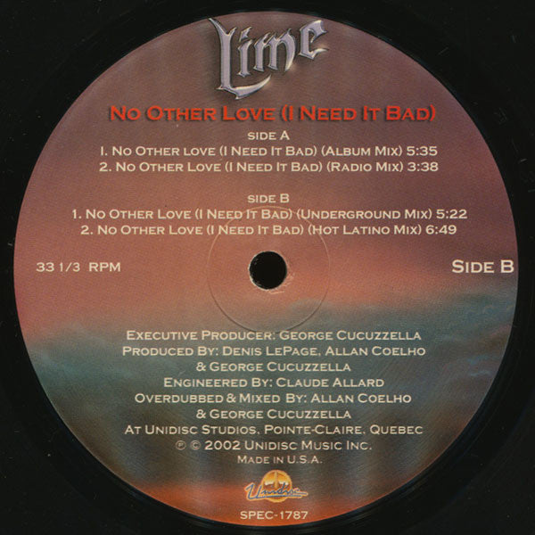 Lime (2) : No Other Love (I Need It Bad) (12")