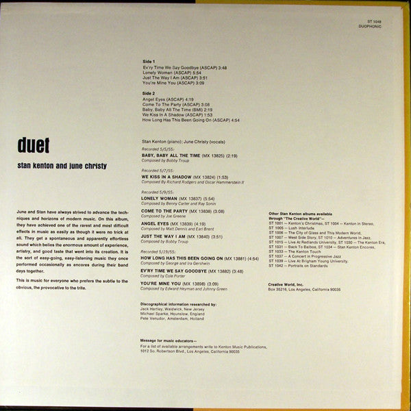 Stan Kenton : Duet (LP, Duo)