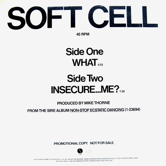 Soft Cell : What / Insecure...Me? (12", Promo)