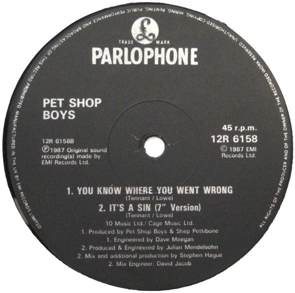 Pet Shop Boys : It's A Sin (12", Single)