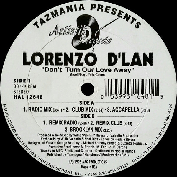 Lorenzo D'Lan : Don't Turn Our Love Away (12")