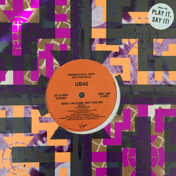 UB40 : Here I Am (Come And Take Me) (12", Promo)