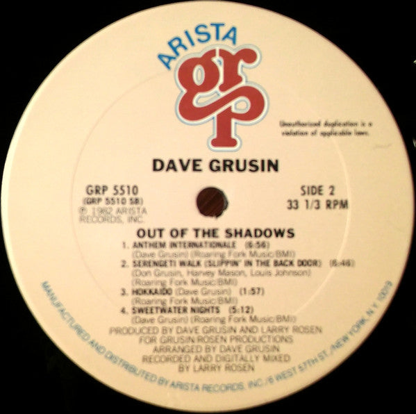 Dave Grusin : Out Of The Shadows (LP, Album, Ter)