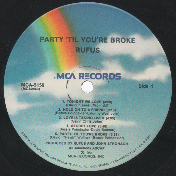 Rufus : Party 'Til You're Broke (LP, Album, Pin)