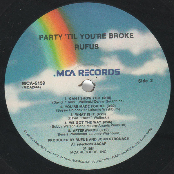 Rufus : Party 'Til You're Broke (LP, Album, Pin)