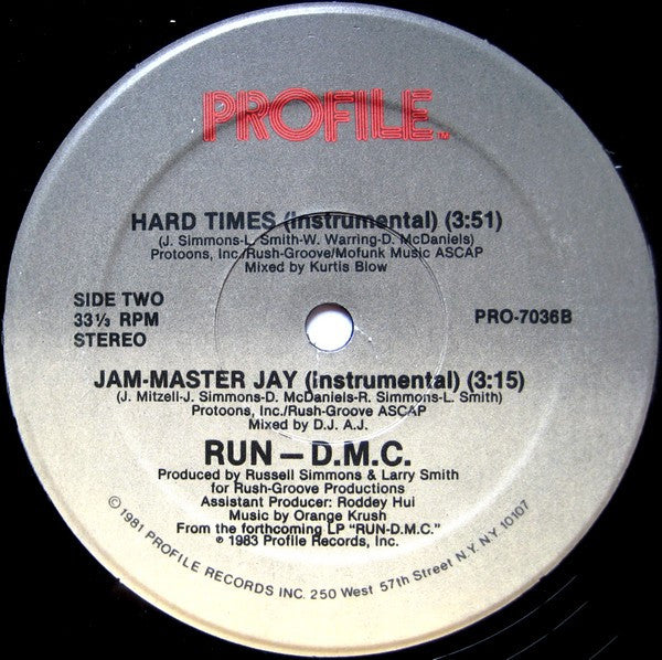 Run-DMC : Hard Times / Jam-Master Jay (12", Single)