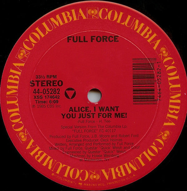 Full Force : Alice, I Want You Just For Me (12")