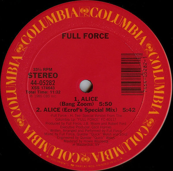 Full Force : Alice, I Want You Just For Me (12")