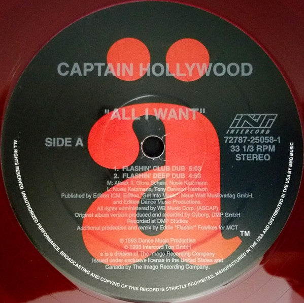 Captain Hollywood Project : All I Want (12", Ltd, Red)