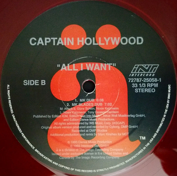 Captain Hollywood Project : All I Want (12", Ltd, Red)