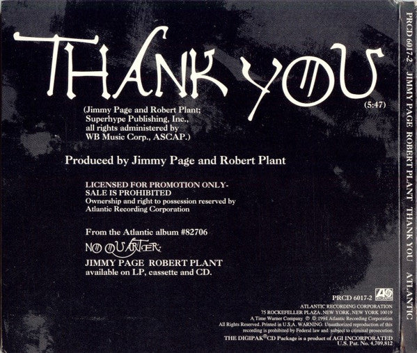 Jimmy Page & Robert Plant : Thank You (CD, Single, Promo, dig)