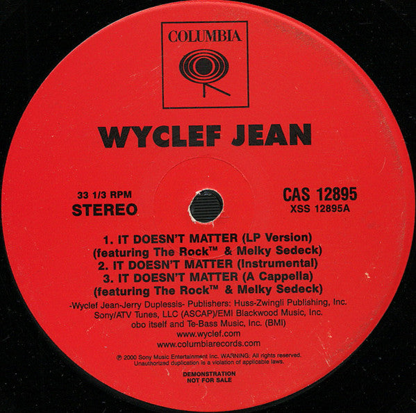 Wyclef Jean : It Doesn't Matter (12", Promo)