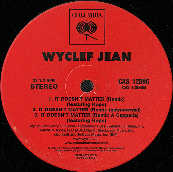 Wyclef Jean : It Doesn't Matter (12", Promo)