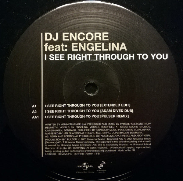 DJ Encore Feat: Engelina : I See Right Through To You (12")