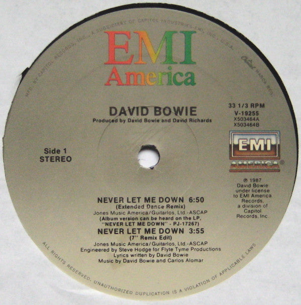 David Bowie : Never Let Me Down (Extended Dance Remix) (12")