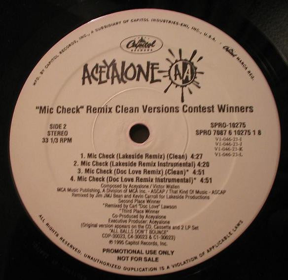 Aceyalone : "Mic Check" Remix Clean Versions Contest Winners (12", Ltd, Promo)