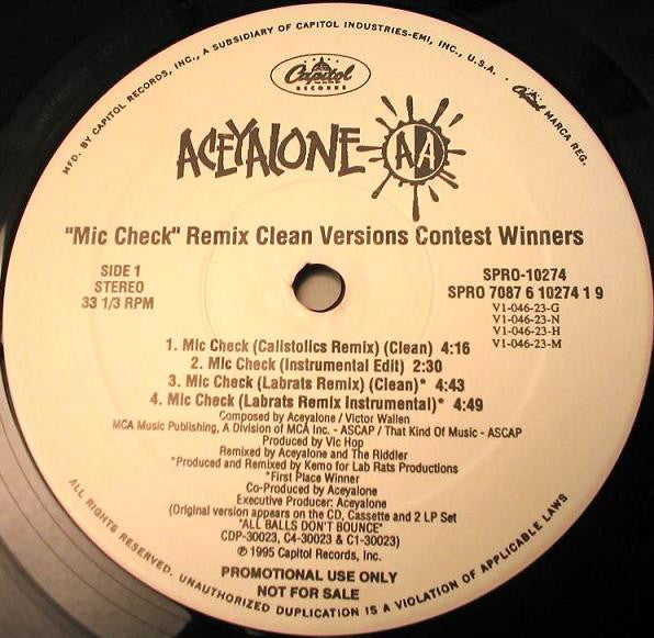 Aceyalone : "Mic Check" Remix Clean Versions Contest Winners (12", Ltd, Promo)