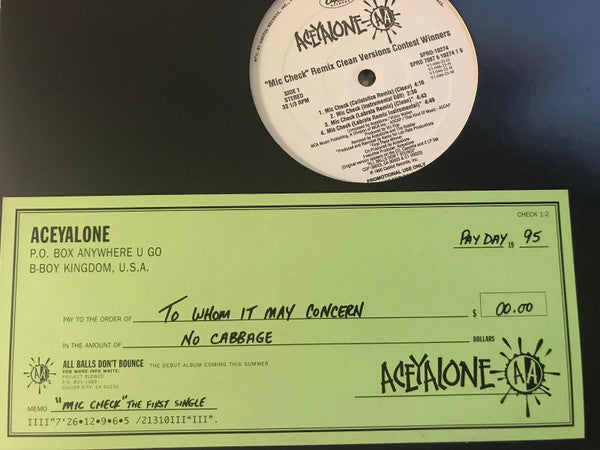 Aceyalone : "Mic Check" Remix Clean Versions Contest Winners (12", Ltd, Promo)